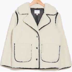 Jason Wu Sherpa button coat faux leather trim Women's Cream black Jacket large